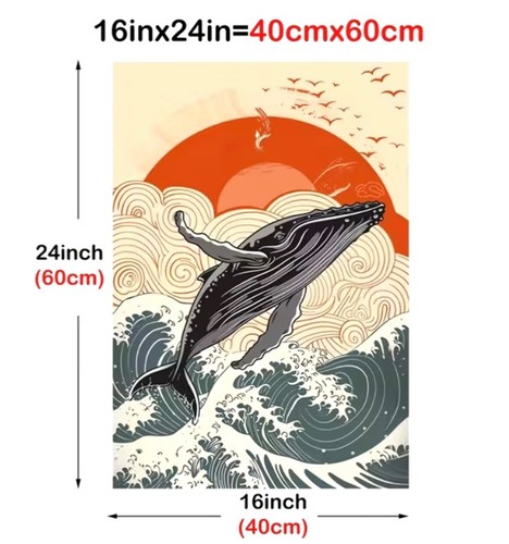 Kunst Leinwand Wal Poster Abstrakt Ozean Wandbild mit springendem Wal, Wellen & Sonne - Bild 2 von 2