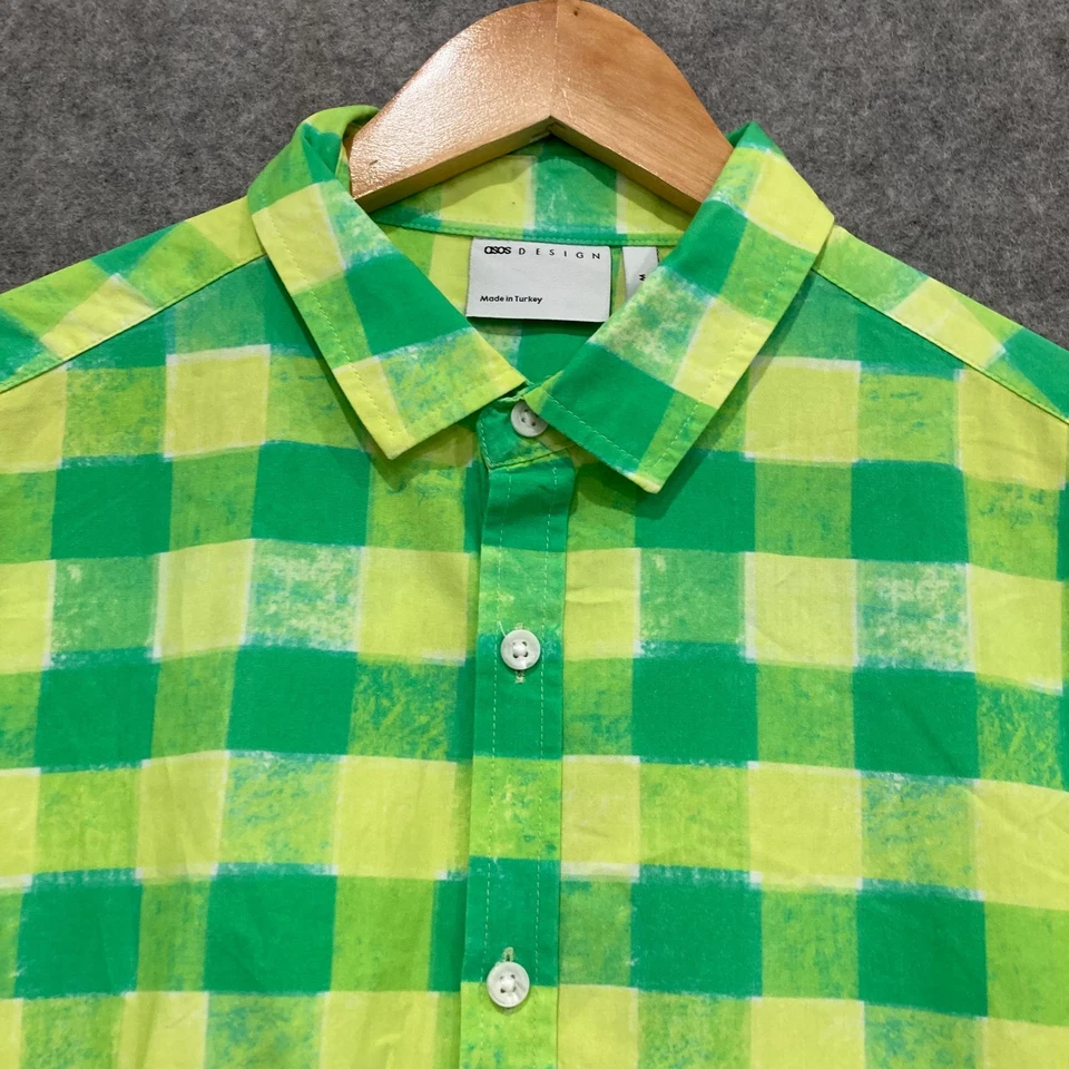 Asos Shirt Mens Size Medium Green Check Button Up Short Sleeve 28729 - Image 3 of 4