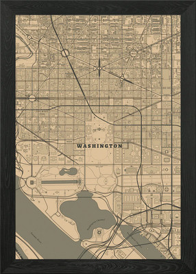Detailed Map of Washington D.C. Framed Wall Art Poster Canvas Print Picture