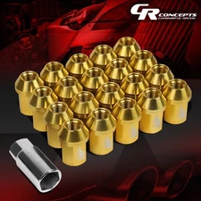 J2 M12X1.5 7075 ALUMINUM 25MM OD/35MM 20PC CLOSE END LUG NUT SET+ADAPTER GOLD