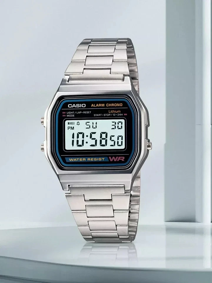 CASIO Retro Classic Unisex Digital Steel Bracelet Watch A158WA-1YES Silver