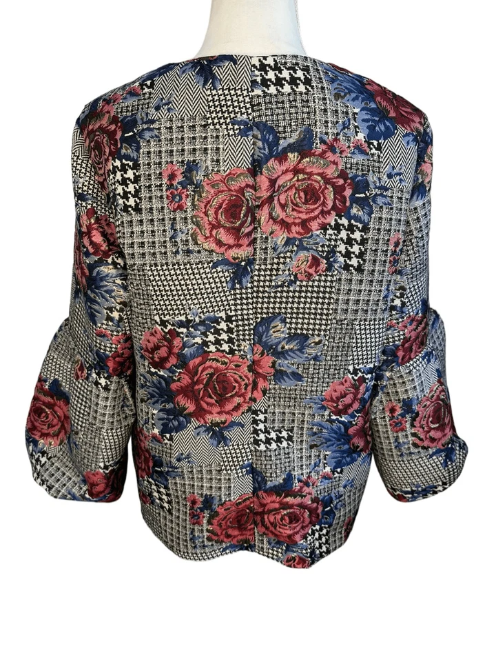 Chaqueta Blazer Para Mujer Alfani Mediana Metálica Floral Manga Burbuja Cierre a Presión Foto 3 de 4