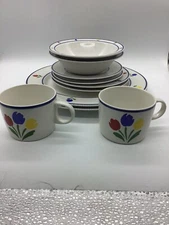 Tulip Tyme Stoneware Collection (2 Place Setting~10 Pieces, Read Description)
