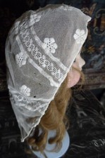 ANTIQUE INFANT LACE EMBROIDERED And NETTED BONNET For LARGER BABY DOLLS