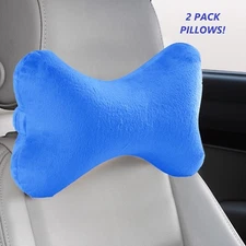 2 Pack Bone Car Neck Pillow Head Rest Memory Foam Travel Support Cushion Blue