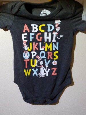 Dr. Seuss Baby One-Piece Bodysuit Alphabet 0-3 Month Snap Close