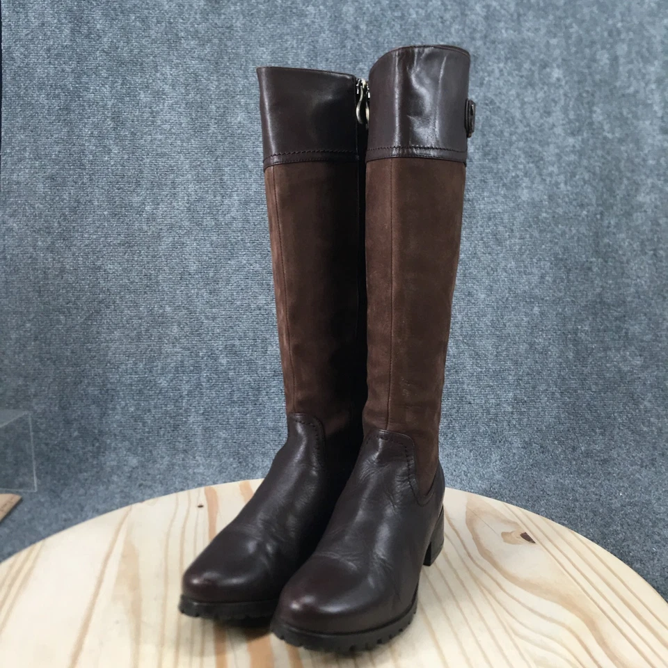 Aqua Diva Boots Womens 7.5 Waterproof Brown Leather Zip Block Tall Knee High - Image 3 of 4