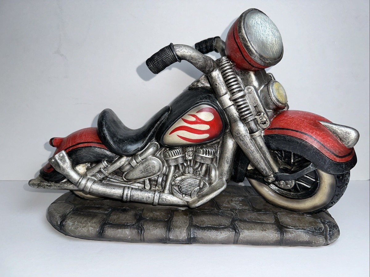 Motorcycle Hog Chopper Wine Bottle Holder Caddy Rack Statue Red