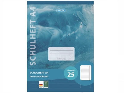 3 Schulhefte Heft DIN A4 Lineatur 25 liniert mit Rand je 16 Blatt