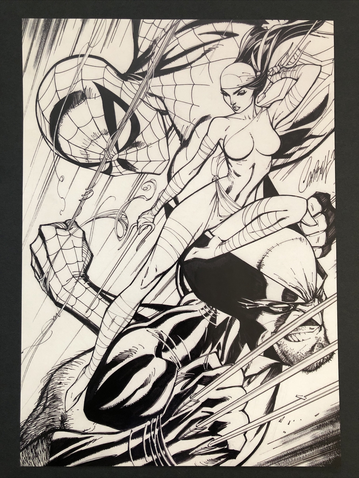 Wolverine Spider-Man Elektra B&W Marvel Comic Poster 8x11