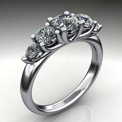 5 Stone Anniversary Wedding Ring Band 2ct Round Cut Moissanite White Gold Plated