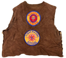 Vintage YMCA Y-Indian Guide Leather Youth Vest  Patches Father Son Trail Blazer