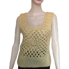 Vintage 70s Crochet Tank Top Boho Festival Knit Sweater