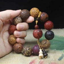 Sandalwood Beaded Bracelet Carved Mala Prayer Wood Unisex Buddhist Jewelry