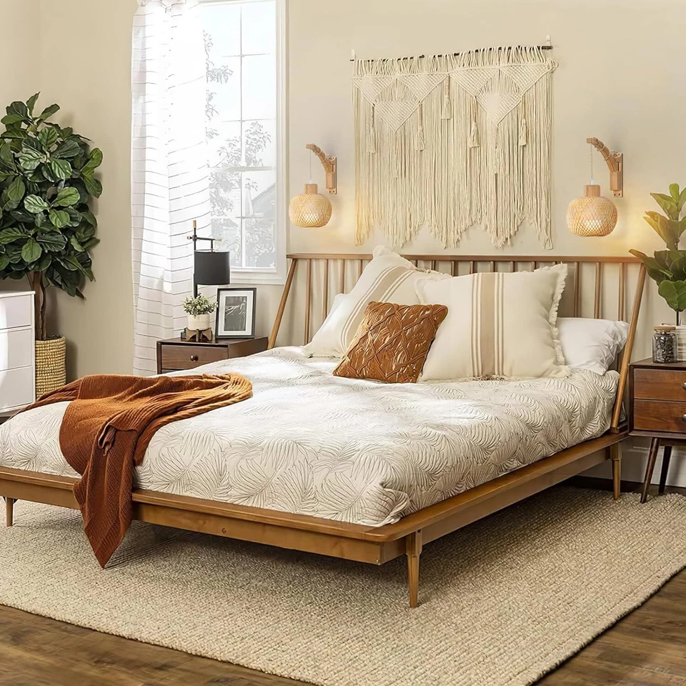 Juego de 2 Apliques de Pared Boho Tejido Ratán Lámparas Colgantes de Pared Funciona con Pilas Foto 2 de 4