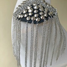 Studded Tassel Epalettes Festival Beaded Shoulderpieces for Party Blazer