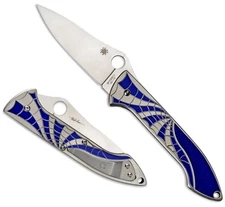 SPYDERCO Numbered Mike Draper Folder Blue Titanium Handles Plain Edge C171TIBLP