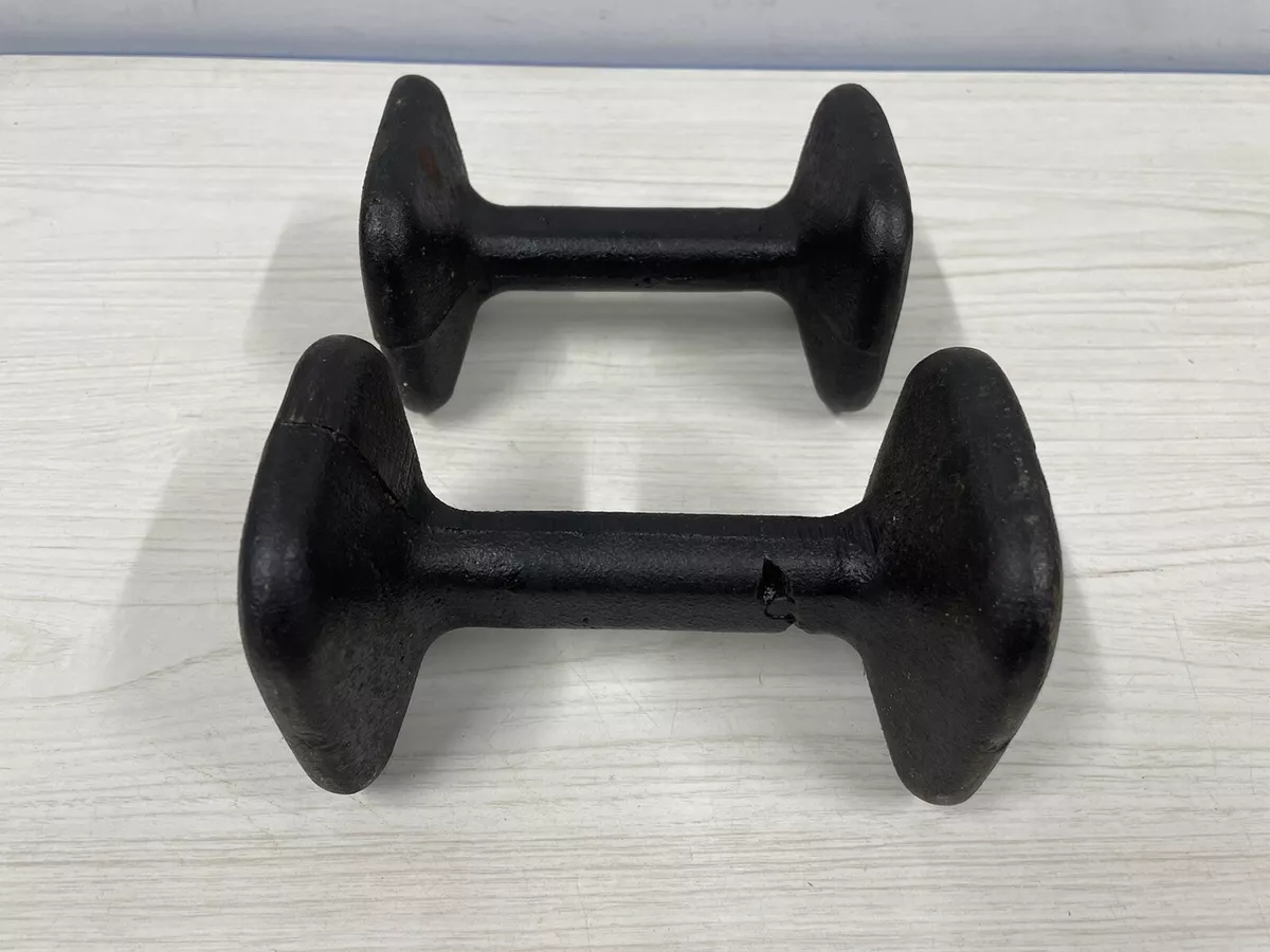 Antique Pair Square Dumbbell Weights 5 Lbs Cast Iron Vintage NICE