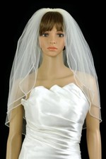 Bridal Wedding Veil Ivory 2 Tiers Long Elbow Length With Rhinestone Edge