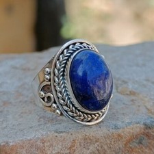 925 Sterling Silver Lapis Lazuli Gemstone Handmade-Comfortable Women Ring Gift