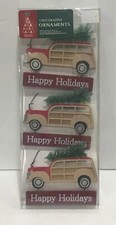 Holiday Woody Wagon Car With Christmas Tree On Top Ornament 6  Wall Decor Set 3