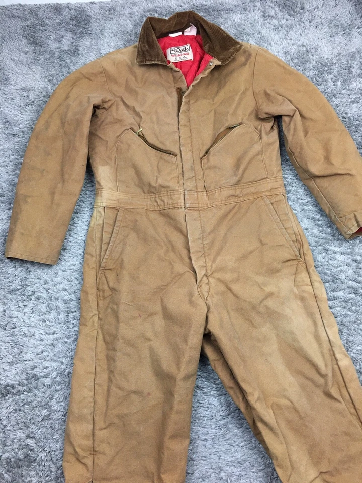 Vtg Walls Blizzard-Pruf Coveralls Mens Size Large 42-44 Brown Canvas Lined USA - Image 3 of 4