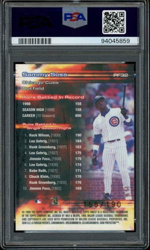 SAMMY SOSA PSA 10 1999 Topps Finest Prominent Figures #PF32 158/190 - Picture 2 of 2