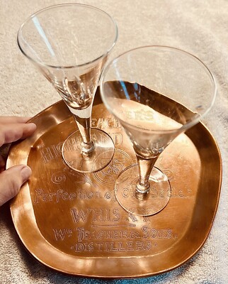 Teacher s Highland Cream Whisky Copper Engraved Change Tray, 8  Pentagon, c.1930