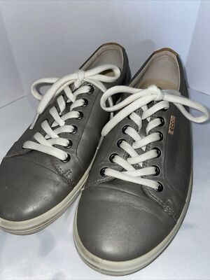 Ecco Metallic Gray Silver Fashion Lace Up Sneakers Women’s Shoes SZ EU 40  US