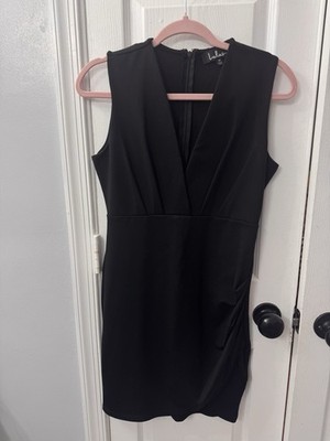 Lulus Women's Bodycon Dress Black Deep V-Neck Back Zipper Size Medium