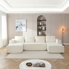 132" Oversized Cloud Boneless Sofa Couch with Chaise, Modern Corduroy U Shaped