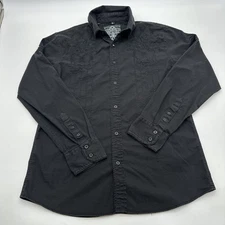 Roar Button Up Shirt Men L Black Graphic Print Embroidered .#34261