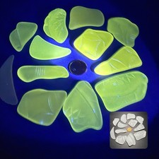 Beach Glass Lot of 12 Tumbled Depression Glass Manganese UV Glows Green 1399
