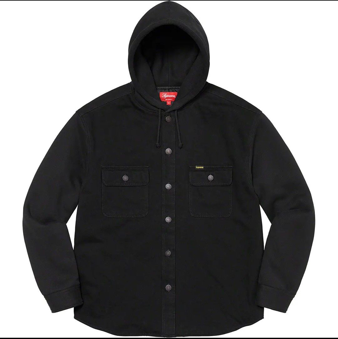 Supreme 21FW Fleece Hooded Denim Shirt Black sizeS | eBay
