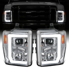 08-10 Ford F250 F350 F450 F550 Super Duty LED Tube Projector Headlights Chrome
