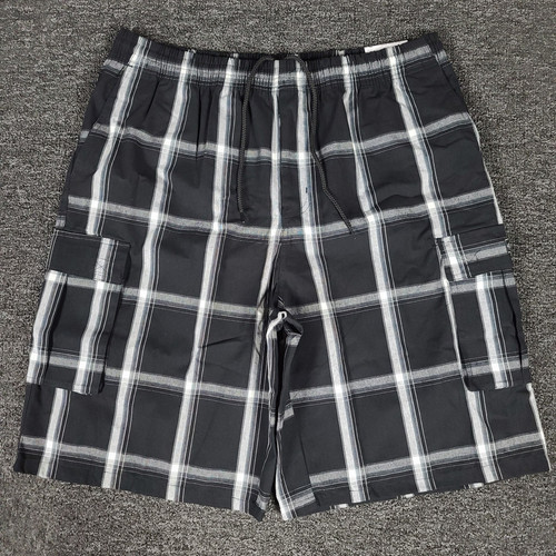 Shaka Wear Shorts Mens 3XL Black Plaid Cargo Pocket Casual Streetwear 12" Inseam