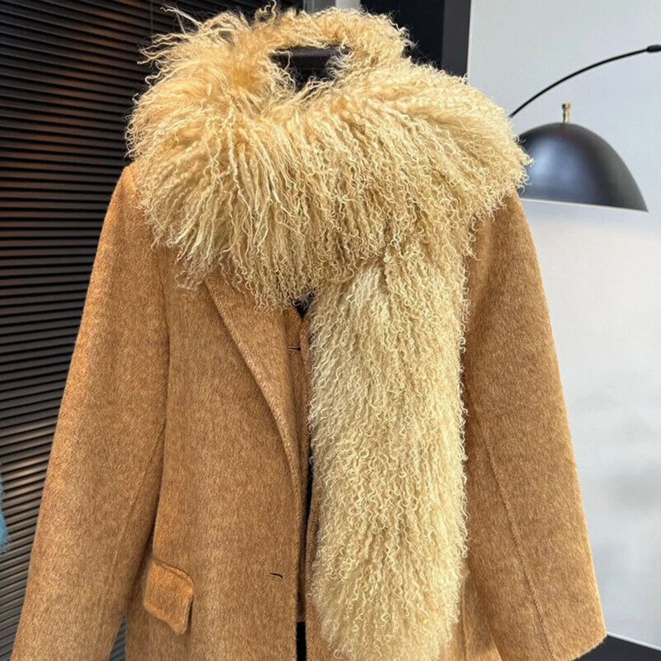 Women's Real Mongolian Fur Scarf Winter Scarves Warm Collar Shawl Neckerchief - Image 2 of 4