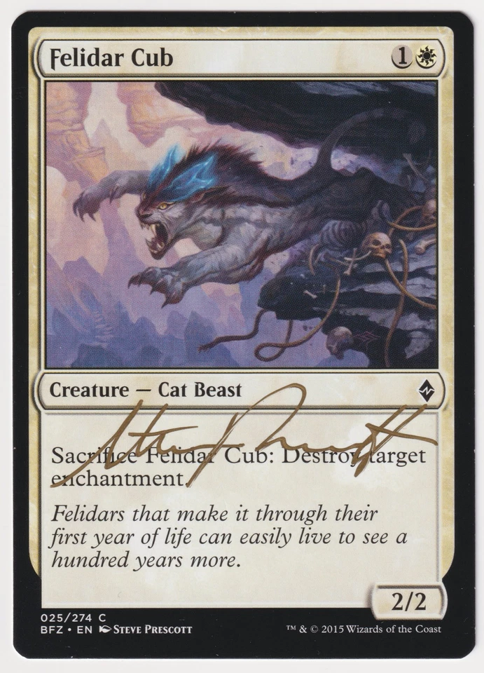 Gold Signed Felidar Cub Proof Sketch NM BFZ Artist Steve Prescott MTG Magic AP! - Image 2 of 2