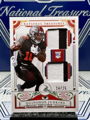2025 National Treasures Quinshon Judkins Holo Silver Rookie Dual-Patch RC,/25 
