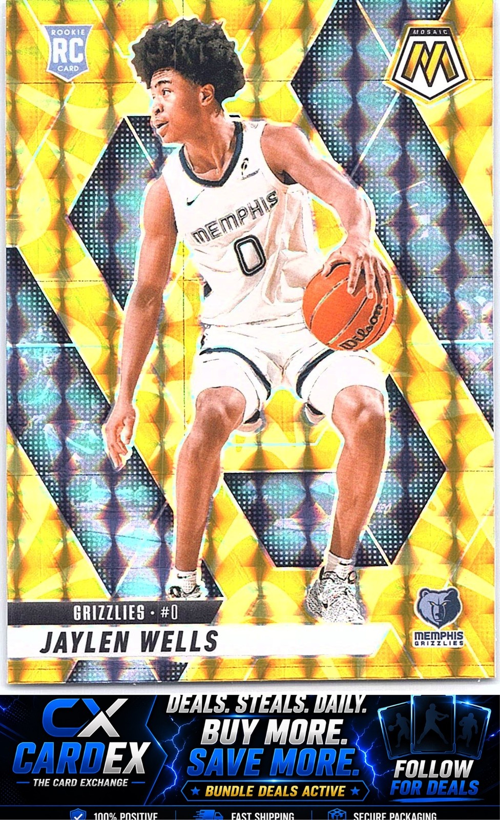 2024-25 Panini Mosaic #240 Jaylen Wells Reactive Yellow Mosaic
