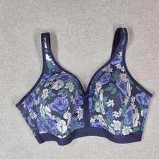 Cacique Women Bra 42DDD Navy Floral Adjustable Strap Lightly Lined Full Coverage