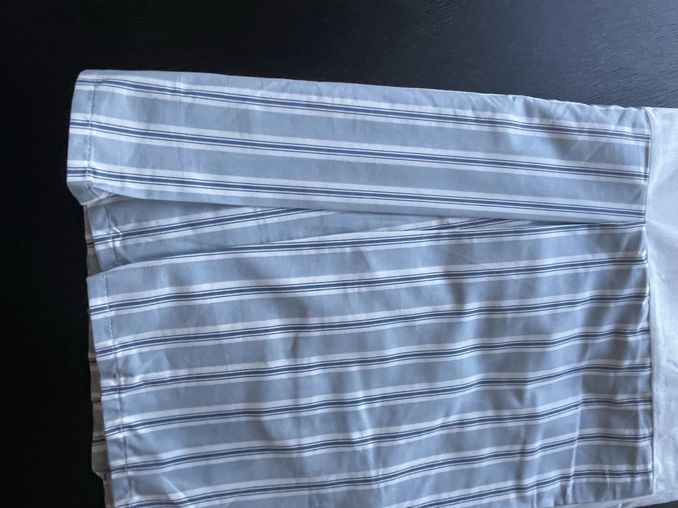 Ralph Lauren LRL Blue White Stripe Cotton Bedskirt Queen Bed Tamarind Brookdale - Image 3 of 4