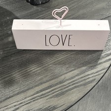 Wood LOVE Plaque Block Sign White Painted Tabletop Freestanding Pink Heart Clip