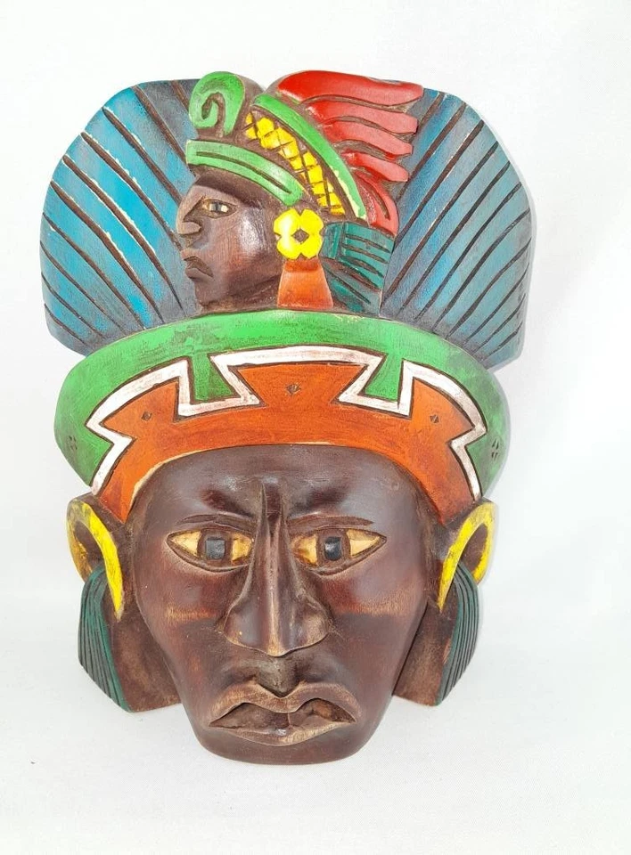 Handmade Inca Azteken Ritual Maske bunt Volkskunst Deko Holz Gott Handarbeit - Bild 2 von 4