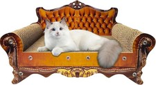 Luxury Cardboard Cat Scratcher Sofa Bed, Couch Shaped X-Large, Brown Crown