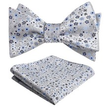 Mens 2pcs Classic Floral Pattern Self-tied Bow Tie and 045-gray navy Blue