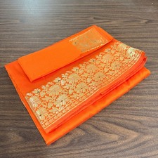 NEW Indian Women's Brocade Artificial/ART Silk Sari SAREES Orange w/Blouse Piece
