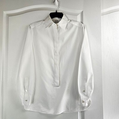 MaxMara White Cotton Popover Dress Shirt Women's Sz 12 Crisp Poplin from Italy