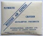 Original Airline Luggage Label International Airlines Plymouth - Croydon
