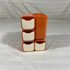 Vintage MCM Orange Plastic Bathroom Desk Organizer Caddy Holder with Drawers